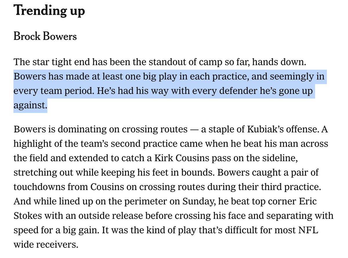 adamlevitan's tweet photo. Ricky Pearsall hurt his PCL, didn't get surgery, lasted a few days at camp, and is now done.

Brock Bowers hurt his PCL, didn't get surgery, and is now turbo-smashing at camp. 

Via The Athletic: https://t.co/qtyxAxnDx0