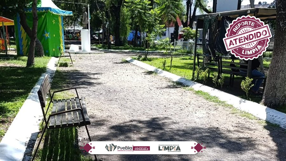 LimpiaPue's tweet photo. 🧹 #ReporteAtendido | Personal de #Limpia acudió al parque ubicado en 25 Poniente y 31 Sur, donde realizó labores de recolección de residuos y barrido, tras la celebración de la fiesta patronal.
Con estas acciones contribuimos a mantener espacios limpios para las y los poblanos. https://t.co/DtVaWGfGWq