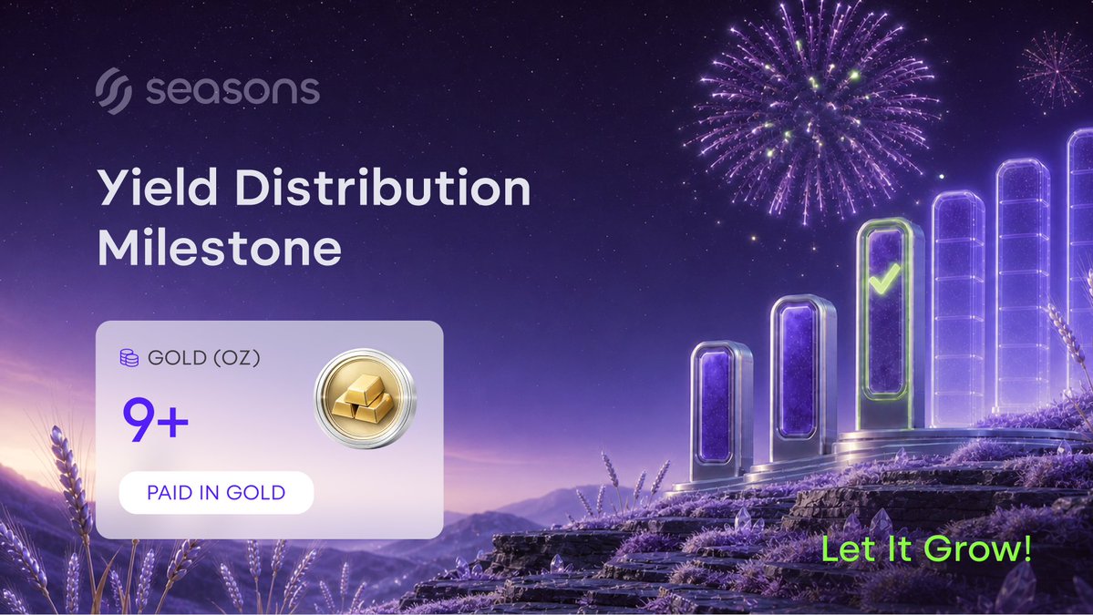 SeasonsDEFI's tweet photo. 🏁 Tokenized Gold Paid: 9+ ounces ✨

At ~10–13% running APY,

Yield 3.0 delivers DeFi's best yields in the world's best assets.

Gold. Bitcoin. Yield-bearing dollars.

And with the Node Software v2 upgrade, starting your Yield 3.0 journey just got 10x more accessible. https://t.co/kF0NrCrUAt