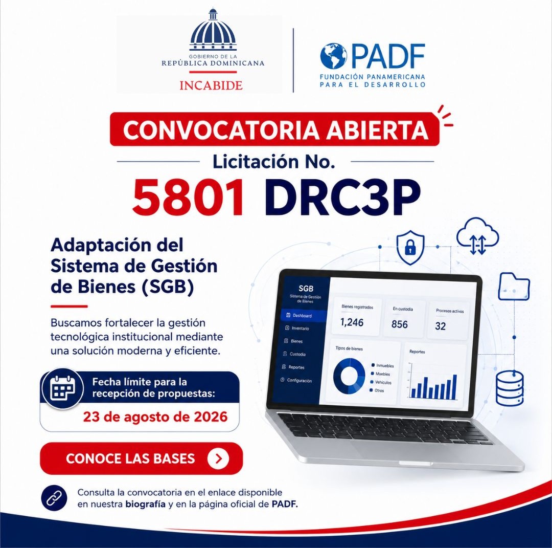 INCABIDERD's tweet photo. ¡Convocatoria abierta!

INCABIDE, en colaboración con PADF, invita a las empresas con experiencia en el desarrollo e implementación de soluciones tecnológicas a participar en la Licitación No. 5801 DRC3P para la Adaptación del Sistema de Gestión de Bienes (SGB). https://t.co/IoEYyM8VIR