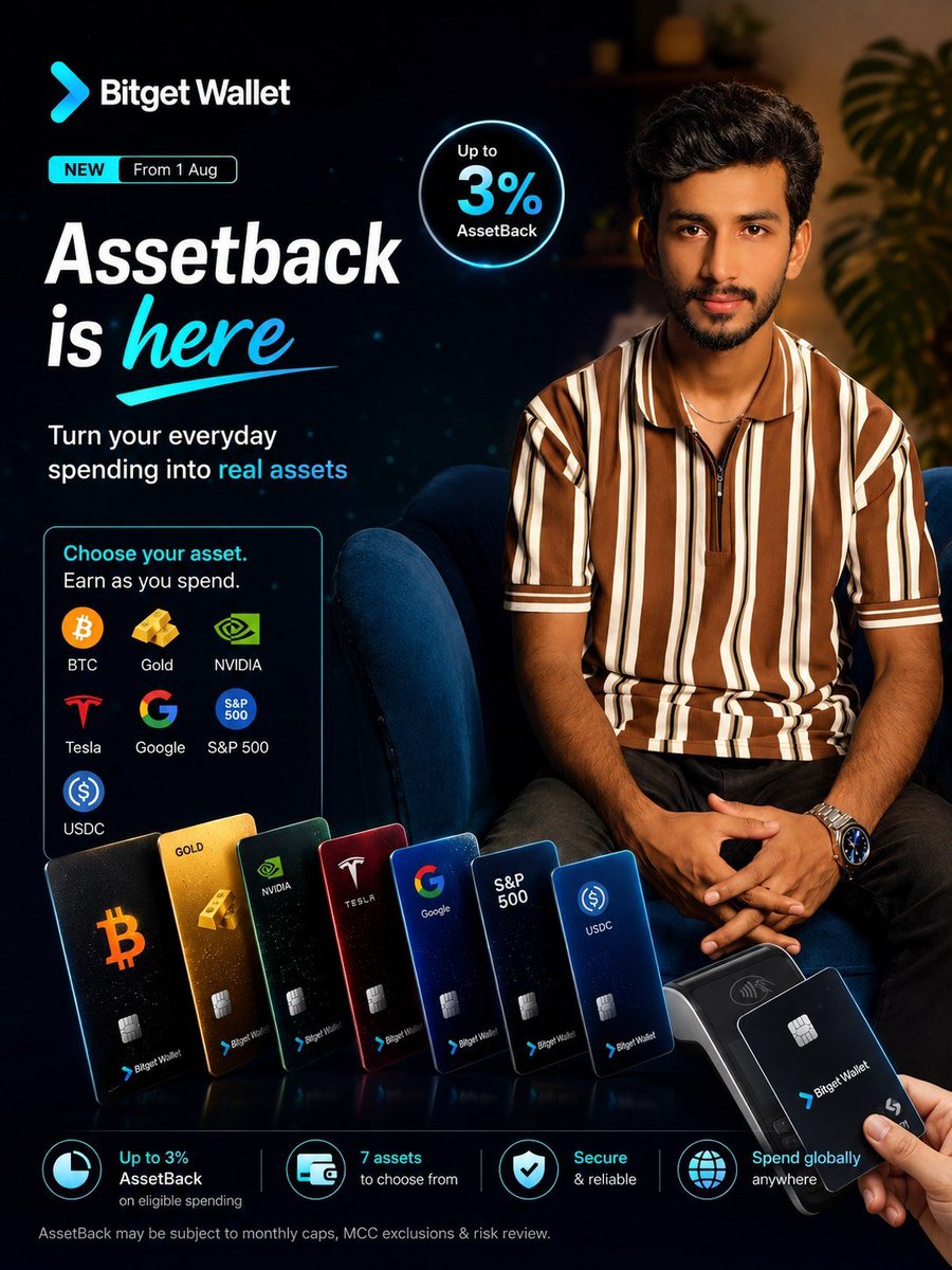 Muhamma23623341's tweet photo. 🚀 What if every coffee, shopping trip, or online payment helped grow your portfolio?

The new @BitgetWallet Card makes it possible with assetback of up to 3% on eligible purchases.

Choose your rewards:
₿ BTC • 🥇 Gold • 📈 US Stocks & ETFs • 💵 USDC
✨ Spend smarter.
✨ Earn real assets.
✨ Let every payment grow your portfolio.

🔗 Get your Bitget Wallet Card & start today:

🔗 Join Here:
👉 Your Referral Link - https://t.co/9rGZssb5oS

#BitgetWalletAssetback #BitgetWallet #Web3 #Crypto #Trading #Bitcoin #Assetback #DeFi #CryptoCommunity