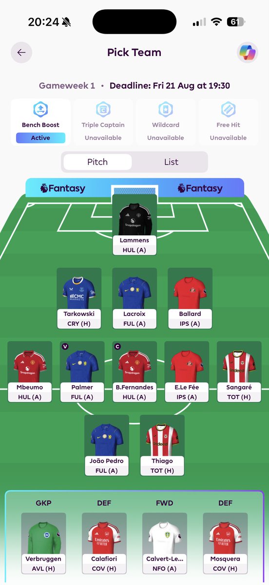 FPLBorgen's tweet photo. @FPL__Raptor BB1 and early WC https://t.co/VGeagf1rDt