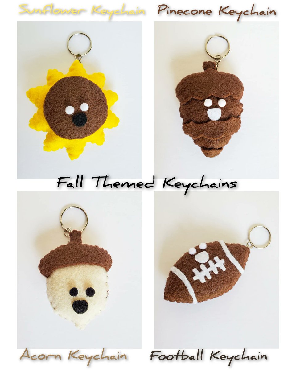 DsignsbyCristal's tweet photo. Get ready for FALL with these adorable handmade felt keychains: sunflower, pinecone, acorn, and football. Perfect seasonal accessory. πΏοΈπ»π
#fall #craftbizparty #smallbiz #etsyshop #craftbuzz
https://t.co/JR3q4nLFCG via @Etsy https://t.co/WTsbouKbBz