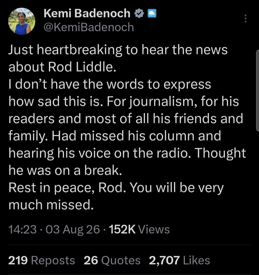 Tush27J's tweet photo. Kemi Badenoch a former Minister for Women and Equalities should be ashamed of this post. Rod Liddle was a disgusting pervert. It is extraordinary that the Leader of the Opposition is glorifying such a reprehensible individual, a man who saw children as sexual objects 
Shameful. https://t.co/R06CDfUB3P