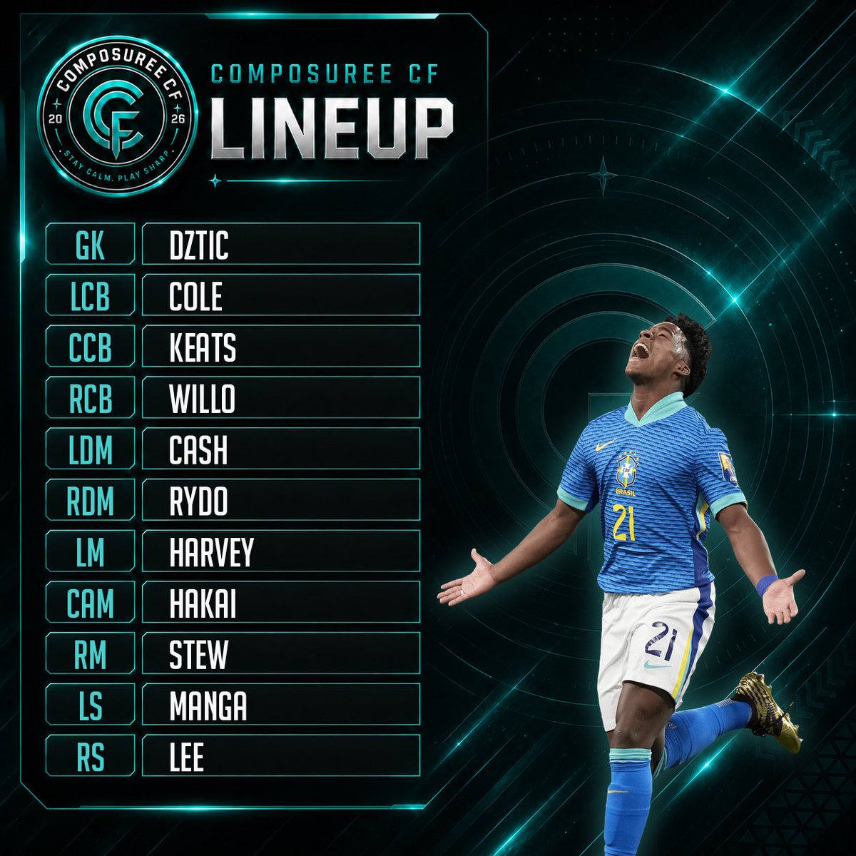 ComposureeCF's tweet photo. Tonight’s starting 11

Boys have played all preseason for the build

Up of this let’s get it!
#staycool #playsharp 
@OfficialVPG @VPGEurope @DellosaVPG https://t.co/OclApkYPhf