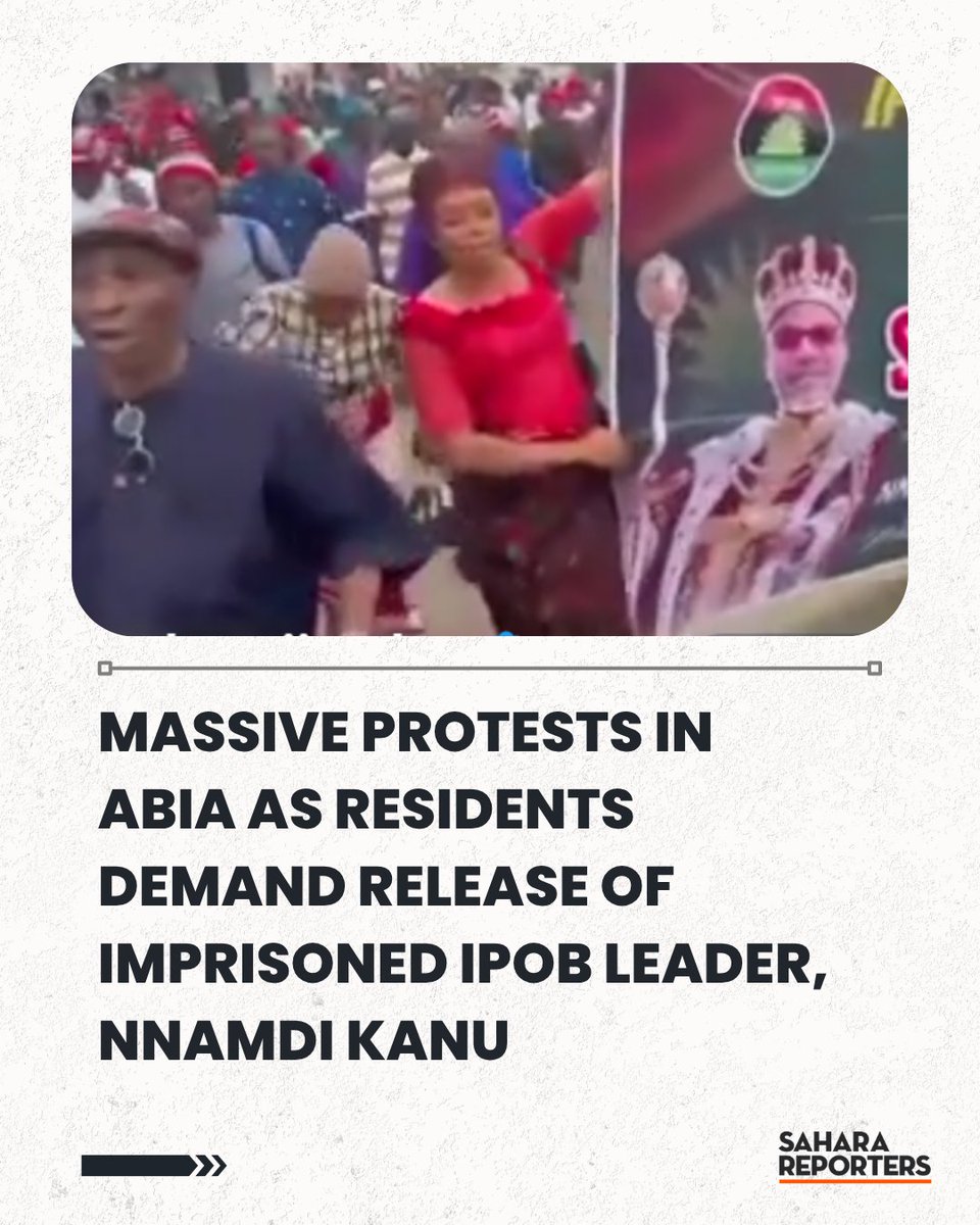 SaharaReporters's tweet photo. Massive Protests In Abia As Residents Demand Release Of Imprisoned IPOB Leader, Nnamdi Kanu | Sahara Reporters https://t.co/c3fffF3cSJ https://t.co/gKOiXSrQBG