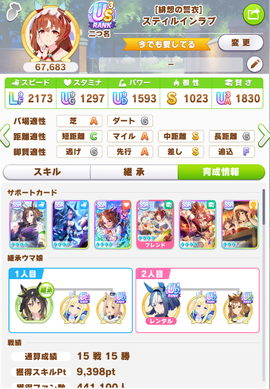 umamusume_note's tweet photo. 📢8月 #リグヒ #LOH
スピ2賢さ2編成も試してみました！ #ウマ娘
数回育成した結果…

🌟SP9000～9400！✨
パワーだけは、少し盛りづらいですが💦
ステータス面も安定感がありました😊

今回差しの賢さは💪
エバヤンを軸に、ネイチャ＆タクトも優秀🌸

上振れれば✨まだ上も目指せそうです🔥
（現状は
差し限定なので📒note化予定はありませんが、
反響・需要があれば考えます😊💦）