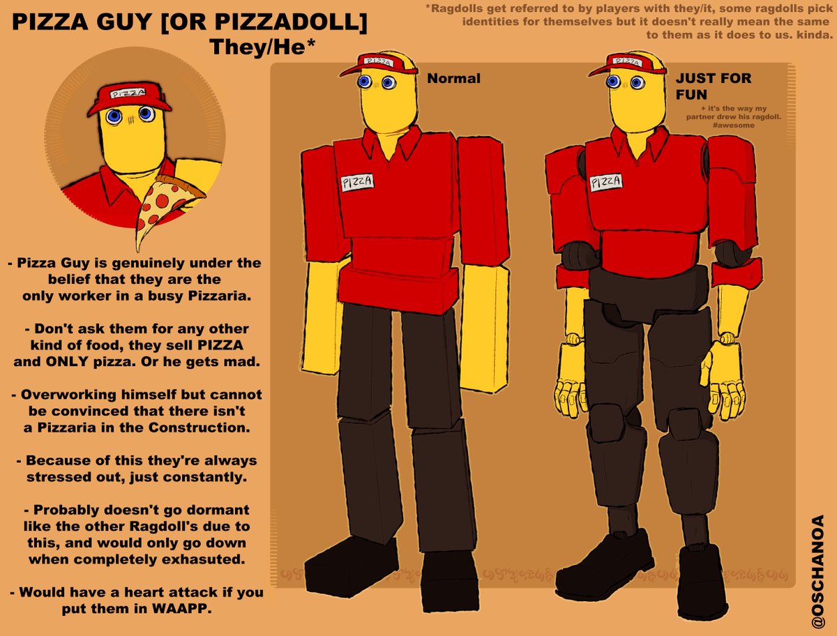 Oschanoa's tweet photo. FINALLY. MY OWN UGLY LITTLE THING . say hi to Pizza Guy #robloxconstruction #constructionroblox #oc https://t.co/bs4vBhtyLS