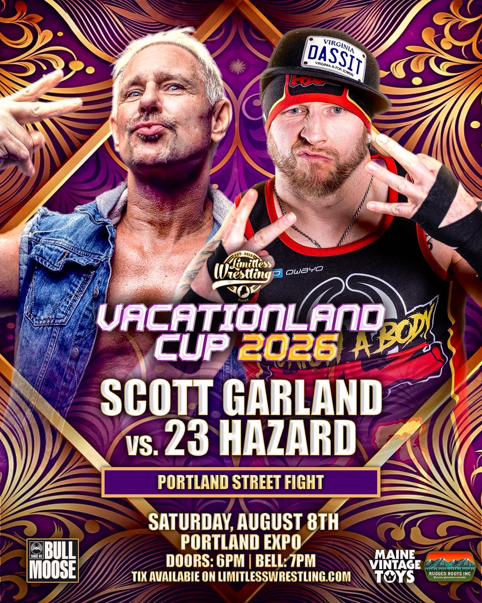 LWMaine's tweet photo. 🤼 ON THE CARD:

Limitless Wrestling World Championship
Donovan Dijak(c) vs. Gabby Forza

Portland Street Fight
Scott Garland vs. 23 Hazard

Tag Team Special Attraction
Cowboy Way vs. Starstruck

🎟️ Tickets still remain on https://t.co/9qmyS3THpb! https://t.co/Ldu7Qinoji