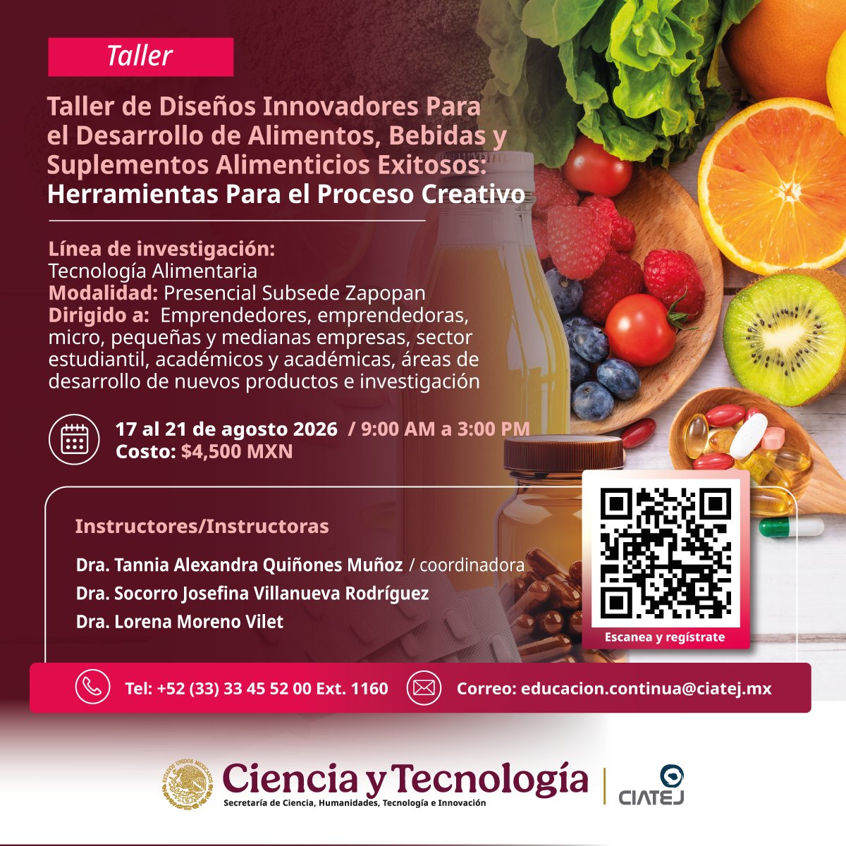 CIATEJ's tweet photo. 👩🍳🍹 #Taller #CIATEJ 🧑🔬🍫
🍽️ Diseños innovadores para el desarrollo de alimentos, bebidas y suplementos exitosos
📲 Registro: escanea el QR del nuevo sistema de registro
#CursosCIATEJ #TallerPráctico #InnovaciónAlimentaria #DiseñoDeAlimentos #IndustriaAlimentaria #CIATEJ https://t.co/w0vgEZJ1q6