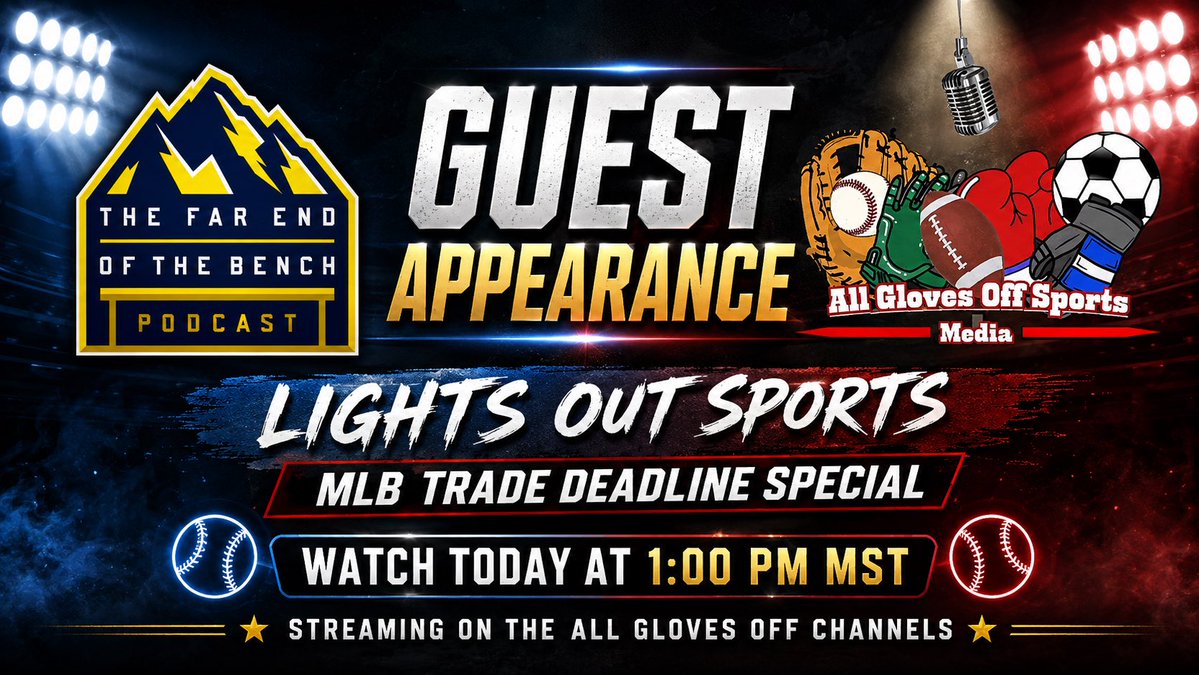 FeOTBpod's tweet photo. We’re breaking the content drought with a LIVE guest appearance today. ⚾🔥
Jimmy joins #LightsOutSports for their MLB Trade Deadline Special at 1:00 PM MST, streaming across the @AllGlovesOffSports channels.
We’re talking the biggest trades, deadline winners and losers, the Rockies’ direction, and which late moves could reshape the playoff race.
The Far End of the Bench is officially back in action.
📺 Watch live at 1 PM MST
https://t.co/CLJu8kCt31
#MLBTradeDeadline #MLB #SportsPodcast #FarEndOfTheBench #AllGlovesOffSports