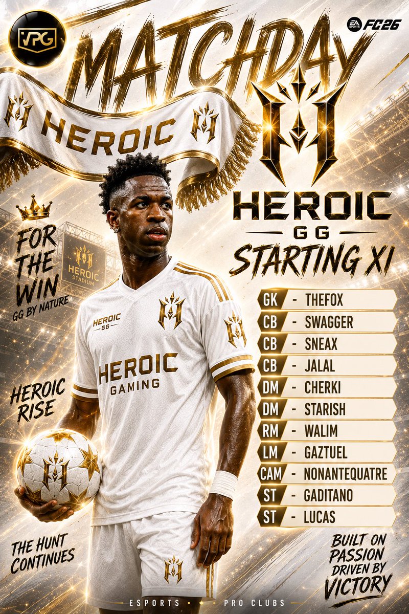 Heroic_GG's tweet photo. VPG HEROIC Starting XI🎮
(UK Time)
vs The Rec 
vs 1V Esports 
vs @RamaldenseSport 
vs los PonGwanians

@OfficialVPG FC26 Pro Clubs https://t.co/rfeC8pODGD