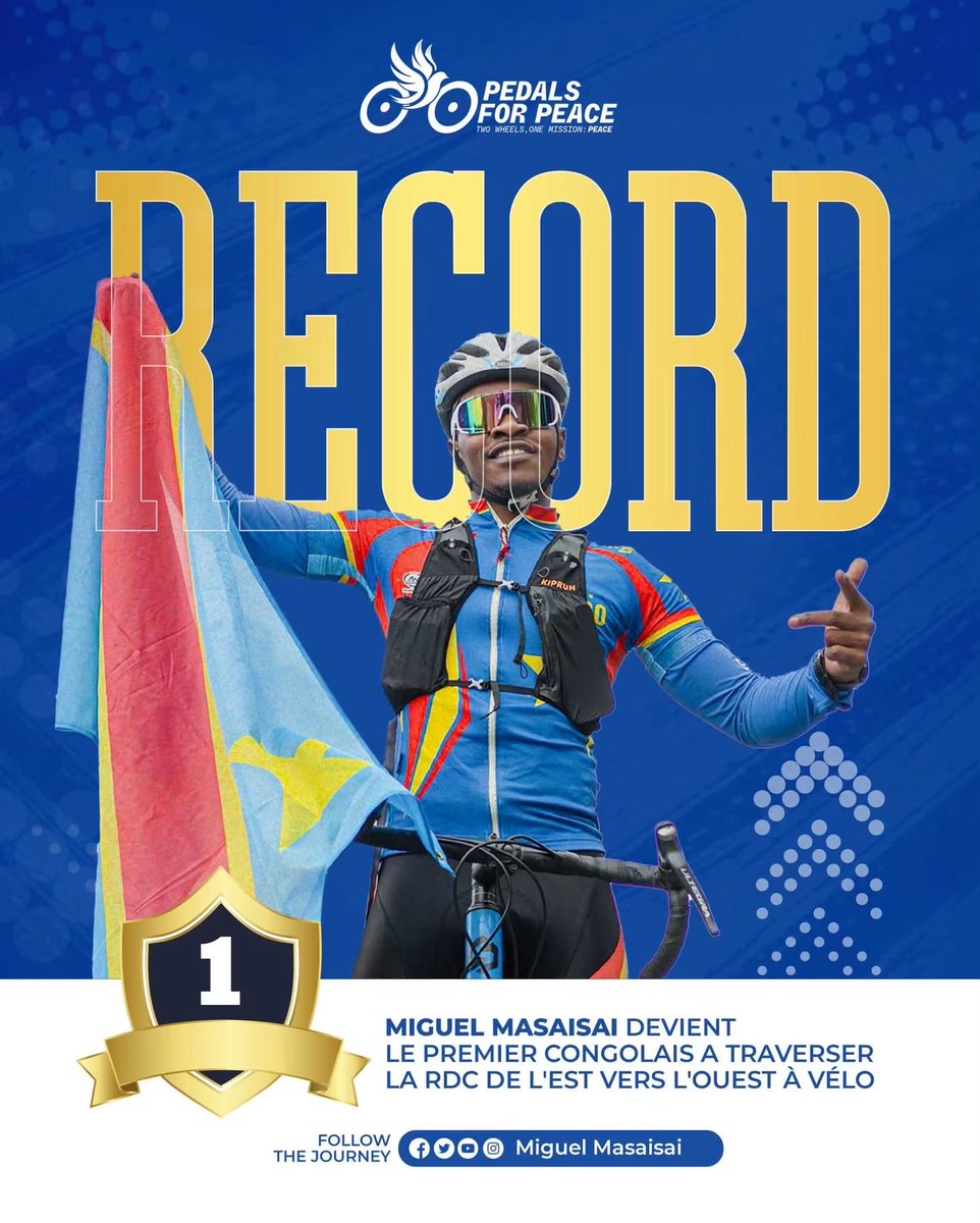 JustinNkumbarhi's tweet photo. KINSHASA… NOUS Y SOMMES PRESQUE. 🇨🇩🚴🏾‍♂️🕊️

Le 1er Mai 2026 , je quittais Goma avec un vélo, un drapeau et une conviction : la paix est possible.

Aujourd’hui, je viens d’atteindre la porte d’entrée de Kinshasa notre capitale après avoir traversé des milliers de kilomètres, des routes parfois impraticables, des montagnes, la fatigue et des moments où beaucoup pensaient que c’était impossible mais jamais une seule fois je n’ai abandonné. Cette aventure prouve qu’avec de la détermination, l’impossible peut devenir réalité.

Cette initiative est en train d’écrire une nouvelle page de notre histoire. Nous avons montré qu’il est possible d’accomplir de grandes choses sur notre propre terre. Nous avons montré au monde une autre image de la RDC : celle d’un peuple courageux, résilient, uni et capable de faire des grandes choses et d’écrire son histoire par lui-même.

Aujourd’hui Je suis devenu le premier Congolais à traverser officiellement la RDC de l’Est vers l’Ouest à vélo, non pas pour la gloire personnelle, mais pour porter un message de paix, d’unité et d’espoir.

Et l’aventure ne s’arrête pas ici… L’Afrique nous attend. Un nouveau défi historique est en marche, et bientôt, nous irons écrire une nouvelle page pour tout le continent.

📍 Rendez-vous ce mercredi 05 août 2026.

J’invite tous les cyclistes, les sportifs, les jeunes, les familles et tous ceux qui croient en la paix à venir pédaler avec moi de Maluku jusqu’au Palais du Peuple pour l’arrivée officielle de Pedals for Peace.

Ne venez pas seulement accueillir un cycliste. Venez célébrer ce que des Congolais peuvent accomplir lorsqu’ils décident de croire en eux-mêmes.

Mercredi 05 août – Maluku ➜ Palais du Peuple.

Ensemble, écrivons l’histoire. Ensemble, pédalons pour la paix. L’histoire continue… jusqu’à Rabat. 🇨🇩🌍🚴🏾‍♂️ #PedalsForPeace #Kinshasa #Paix #Unité
