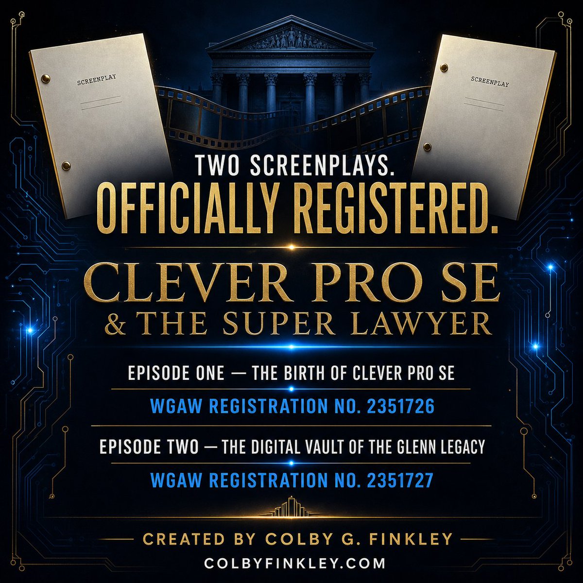 RealSuperSwag's tweet photo. Two books. Two screenplays. One expanding universe. Clever Pro Se Episodes One and Two are registered with the WGAW Registry. The books remain the canon as the journey expands toward television and film. https://t.co/lmDd0qbuYA #BooksToFilm https://t.co/ud2AaJ1Rfq