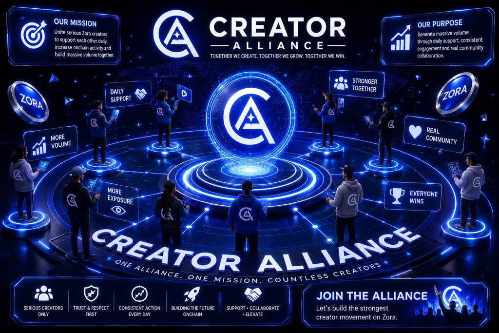fx1_hubs's tweet photo. Creator Alliance is a creator driven alliance bringing together serious @zora Creators with one shared Vision to Ctrengthen the Creator Economy through Consistent Collaboration, strategic Onchain Participation, & mutual Support to Generate Bullish Volumes & Value @base 

Creator Alliance is built on Action not words.
Many talented Creators receive little to no support, despite producing incredible work. Too often, exceptional creativity goes unnoticed not because it lacks quality, but because it lacks Consistent Visibility, Engagement, & a strong support Network.

We believe Creators shouldn’t build alone. By supporting each other’s creator coins, collecting one another’s work, & participating consistently onchain, we can amplify our collective presence, increase visibility, generate High Volumes onchain, and create more opportunities for every committed creator to Grow

When Creators support Creators, everyone has a Greater Opportunity to Succeed

#Creators #zora #BlockchainFuture #base #BullMarket #CreatorAlliance