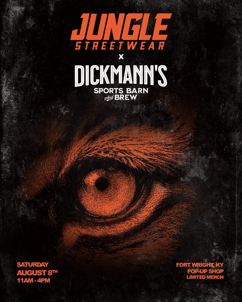 junglestreetwr's tweet photo. WE’RE POPPING OUT 🐅🔥
Catch Jungle Streetwear at Dickmann’s Sports Barn on Saturday, August 8.
📍 Fort Wright, KY
🕚 11AM–4PM
See you there😎
#WhoDey #junglestreetwear https://t.co/VezTNa5QSV