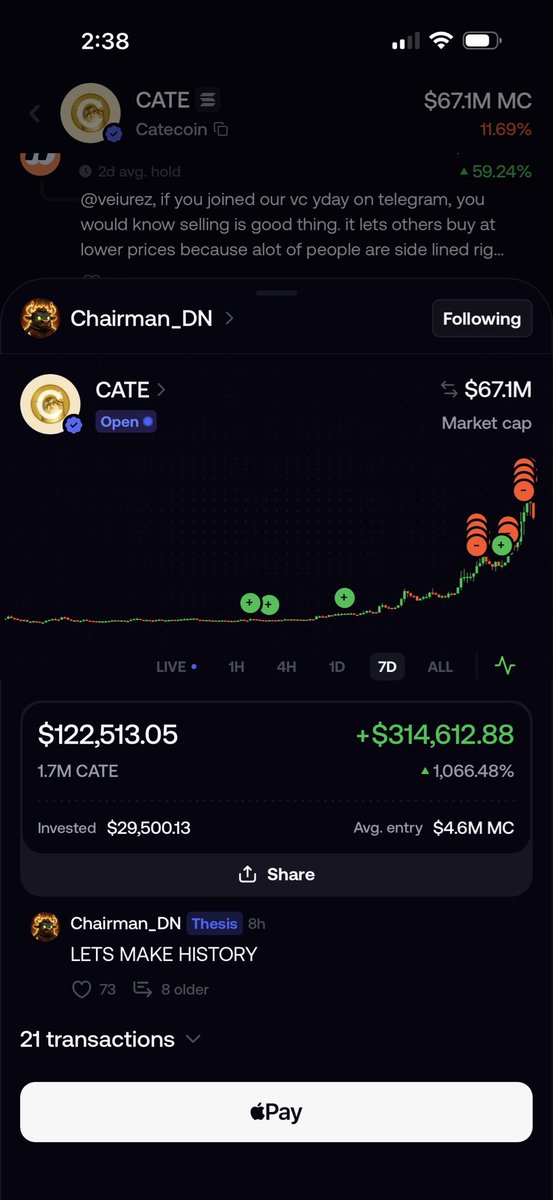KalebOnChain's tweet photo. If you want to take profit on $Cate, do it like @Chairman_DN, Don’t full clip and loose profit. Milk it and maximize. Mofo eating congrats!

Ai66LHZG9MCzg1WKdawwqduVAXpNDUuV8M3uyq5ppump https://t.co/6dokYvnScM