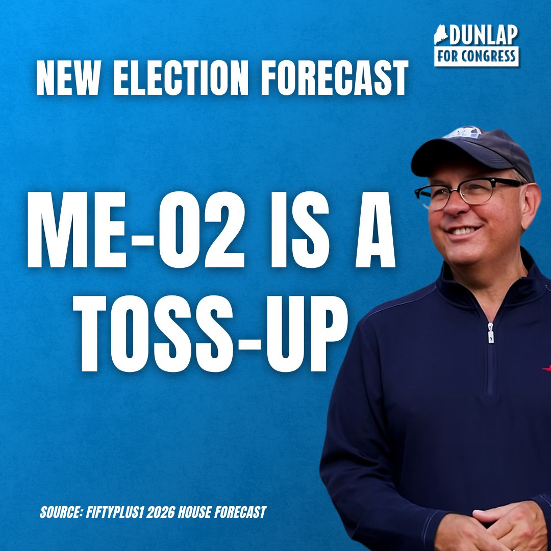 dunlap4congress's tweet photo. NEW Election Forecast: This race is a toss-up — and here's what that really means.

It'll decide whether working families keep getting shafted by people like Paul LePage, or whether they finally get the relief they've been waiting for.

We built this by: knocking doors, listening, showing up. Now it's on us to finish it. Are you in?