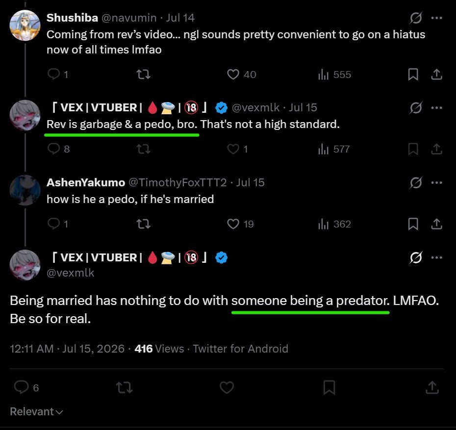 HyperWhale286's tweet photo. "creators that do 18+ content tend to be the absolute NICEST people ever"

Alright FeFe, Let's look at @vexmlk a creator and a friend of yours, who does 18+ content, who falsely accused @Rev_says_desu of being a pedo

What's your response? 🎤 https://t.co/hh0xSP23RT