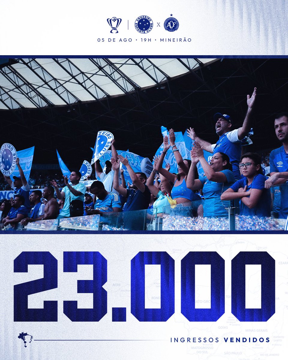 Cruzeiro's tweet photo. 2️⃣3️⃣ mil confirmados no Mineirão! 🏟️

Bora pro Gigante da Pampulha na quarta-feira! A sua presença é fundamental para buscarmos a classificação na Copa do Brasil! 🦊💪

Ingressos a partir de R$ 35!
🎟️ https://t.co/ufex7sOclX

#CRUxACF #ReiDeCopas https://t.co/uo4AEFA1HZ