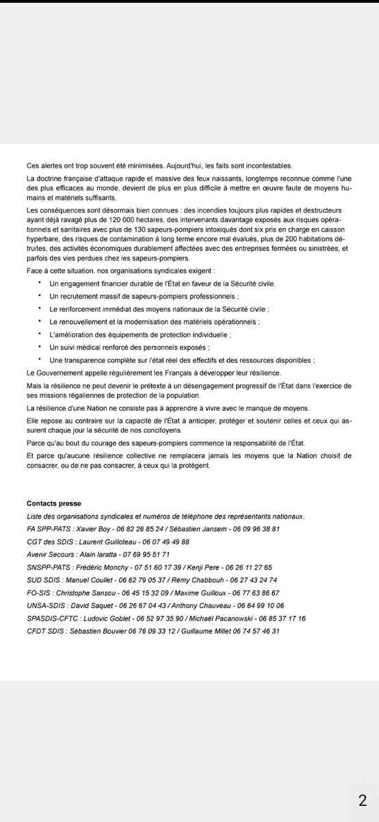 HadrienClouet's tweet photo. TOUS les syndicats de sapeurs-pompiers professionnels publient un communiqué commun.

3 demandes claires : "des effectifs suffisants, des équipements adaptés et des moyens opérationnels à la hauteur".

Signé @faspppats, @CGTdesSDIS, @AvenirSecours, @SNSPP_PATS, @SudSdisNational, @pompiers_cftc, @CfdtSdis, FO-SIS, Unsa-Sdis.

L'Assemblée doit se réunir en urgence pour donner suite avec un budget à la hauteur.