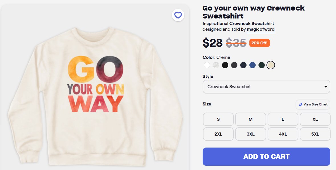 nimmitrends's tweet photo. "Go your own way" Quote with Sweatshirt❤️Available on My Teepublic and Redbubble.
https://t.co/JEBpUgv1LE

#hoodie #sweatshirt #winter #quotes #inspiration #motivationalquotes #giftideas #teepublic #findyourthing #redbubble #art #digitalart https://t.co/xqCD56gtKk