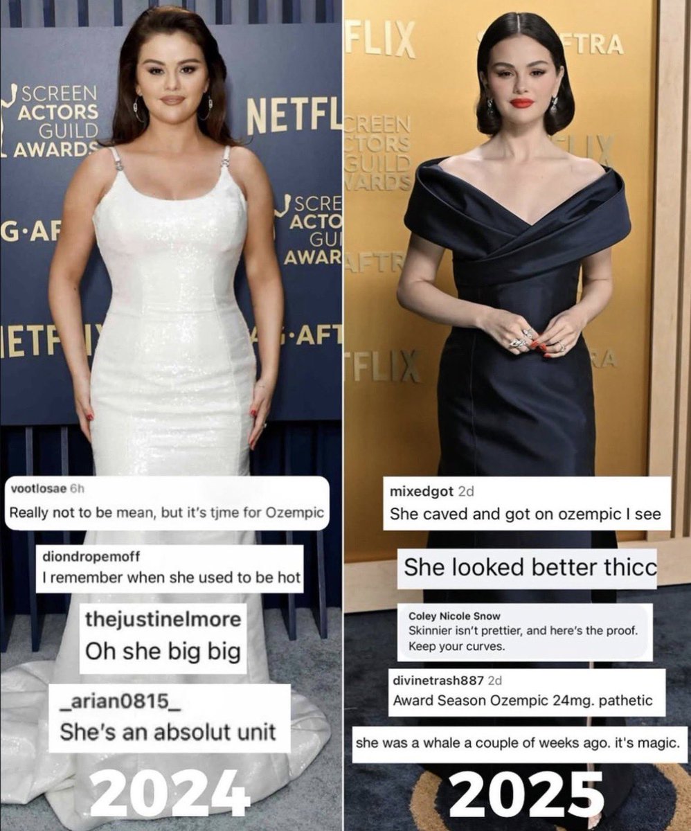 stivegomezz's tweet photo. noticed that all these hateful and mocking comments about selena's body were from arinators, fandom so diabolical that they've even destroyed the person they stan https://t.co/xacSepaWJL