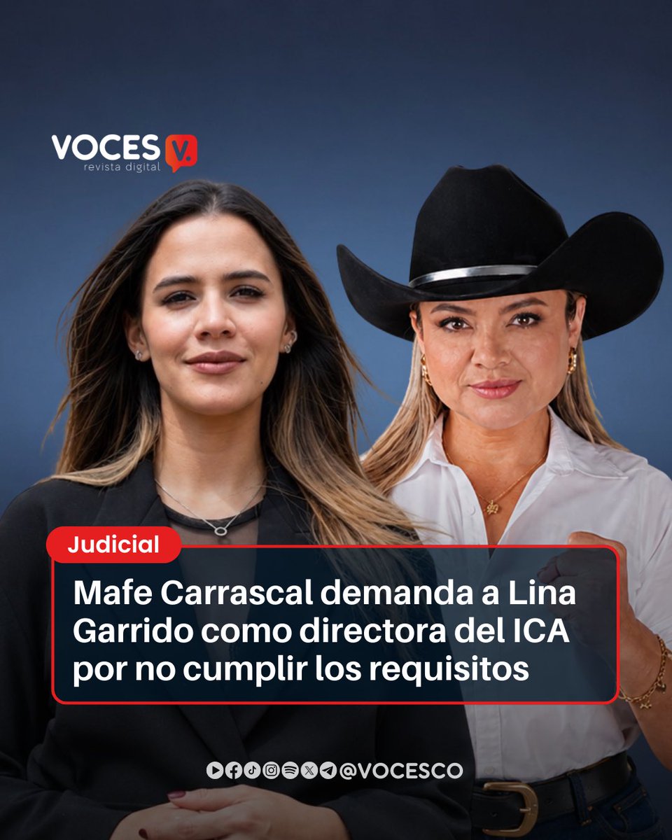vocesco's tweet photo. #Voces | La representante a la Cámara por el Pacto Histórico, María Fernanda Carrascal @MafeCarrascal, anunció que demandará ante el Consejo de Estado el acto administrativo mediante el cual el gobierno del presidente electo Abelardo de la Espriella oficialice el nombramiento de Lina María Garrido como gerente general del Instituto Colombiano Agropecuario (ICA).

A través de sus redes sociales, la congresista aseguró que interpondrá la acción judicial una vez se expida el decreto de nombramiento, al considerar que Garrido no cumpliría con los requisitos legales y técnicos exigidos para dirigir la entidad.

Según Carrascal, la trayectoria profesional de la actual representante a la Cámara no estaría relacionada con las funciones que desarrolla el ICA, organismo encargado de la sanidad agropecuaria, la protección fitosanitaria y zoosanitaria, así como del control de plagas y enfermedades que afectan la producción agrícola y pecuaria del país.

La congresista sostuvo que Lina Garrido "no tiene ningún título avalado por el manual de funciones ni experiencia relacionada con el cargo", por lo que, en su concepto, el eventual nombramiento vulneraría los criterios establecidos para ocupar la dirección de la entidad.

En su pronunciamiento, Carrascal también cuestionó el respaldo político de Garrido, señalando que proviene de un grupo político del departamento de Arauca y mencionando antecedentes judiciales y fiscales de algunos dirigentes cercanos a la congresista. Asimismo, criticó que, según ella, la representante no ha desarrollado propuestas relacionadas con temas agropecuarios, reforma agraria o política sanitaria rural.