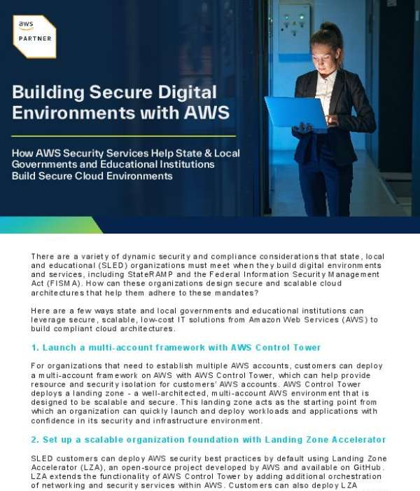 andremcdearmon's tweet photo. Looking to migrate to the #cloud but overwhelmed by myriad security and compliance requirements? Download our latest one-pager for 7 ways @AWS Security Services help #SLED institutions build secure digital environments. https://t.co/Q5Gf3yqDNu