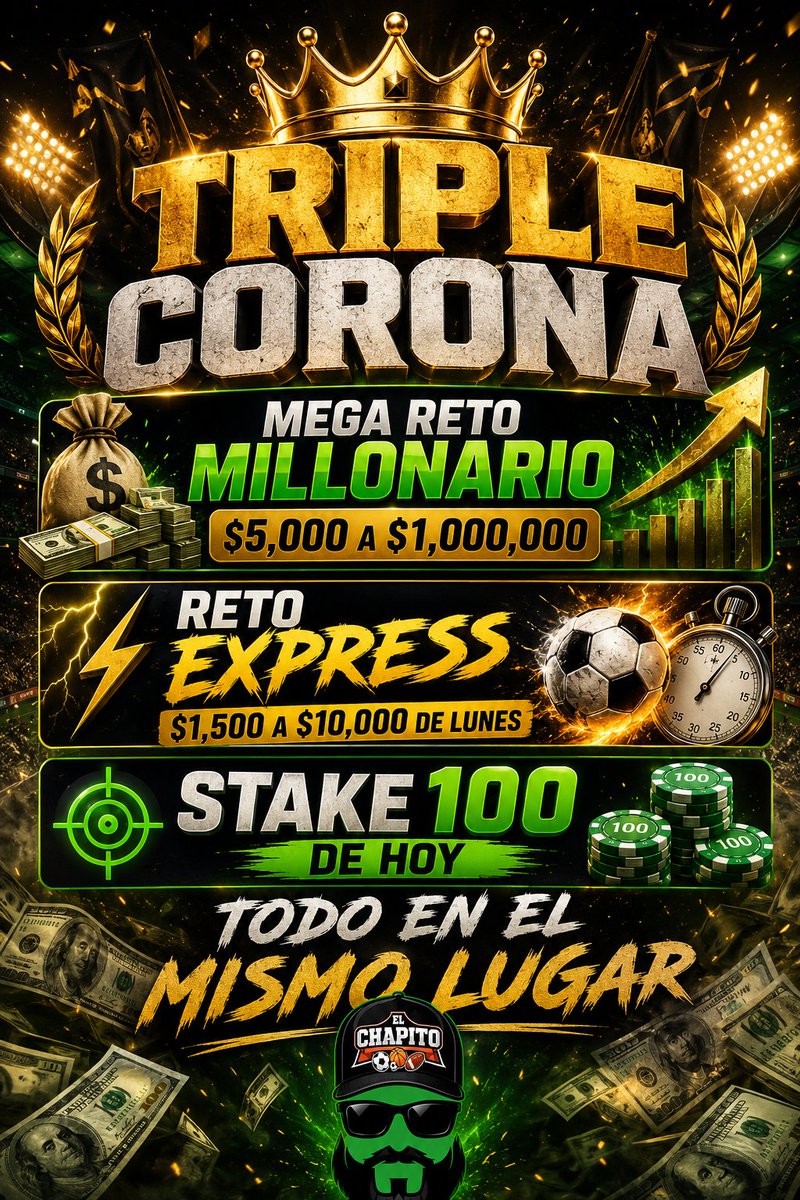 ChapitoApuestas's tweet photo. 🚨| ATENCIÓN CHINGONES

VEAN LO QUE SE VIENEEE 🤯🔥 !!!

- MEGA RETO MILLONARIO $5,000 A $1,000,000 🌋

- RETO EXPRESS $1,500 A $10,000 DE HOY 🔝

- STAKE 100 DE HOY 💎

TODOOOO EN UN MISMO LUGAR 👊 !!

¿LISTOOOS PARA ESTA HISTORIA? ❤️ https://t.co/Ra2ml6AfFH