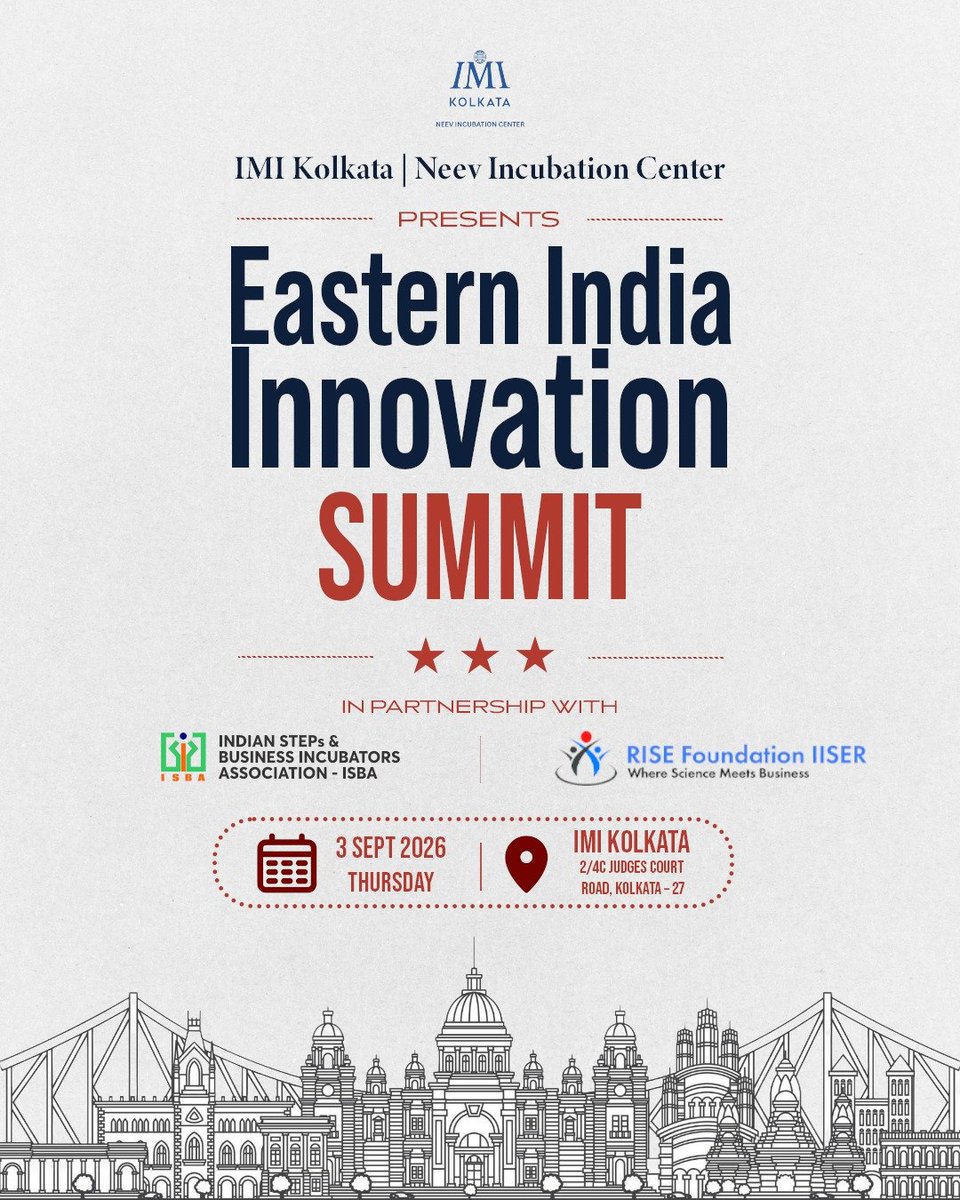 RiseIISER's tweet photo. The future of Eastern India's startup ecosystem begins here:join us for visionary discussions, investor connects, startup pitches, and transformative collaborations at the Eastern India Innovation Summit 2026. #NeevFoundation #RiseIISER #ISBA #EasternIndiaInnovationSummit https://t.co/xZSccr4lCJ