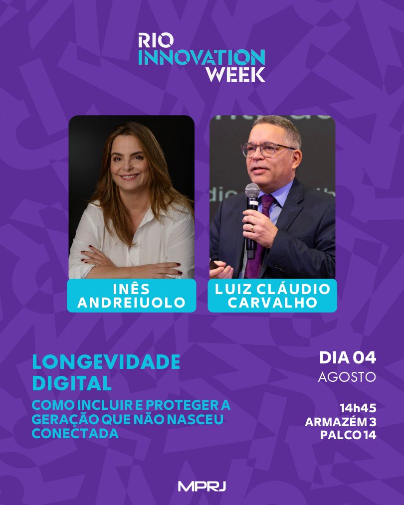 MP_RJ's tweet photo. RIO INNOVATION WEEK | Entre os dias 4 e 7 de agosto, o #MPRJ estará no maior encontro de tecnologia e inovação da América Latina, o @rioinnovationweek.
Ao longo do evento, procuradores e promotores de Justiça debaterão temas como inovação e tecnologia, proteção de crianças e adolescentes, liderança feminina, prevenção da violência contra a mulher e combate ao racismo.
Confira a nossa programação! 💜
Mais informações em nosso link da bio.
#MinisterioPublico #RJ #RIW2026 #RIW #Inovação #Tecnologia #ParaTodosVerem