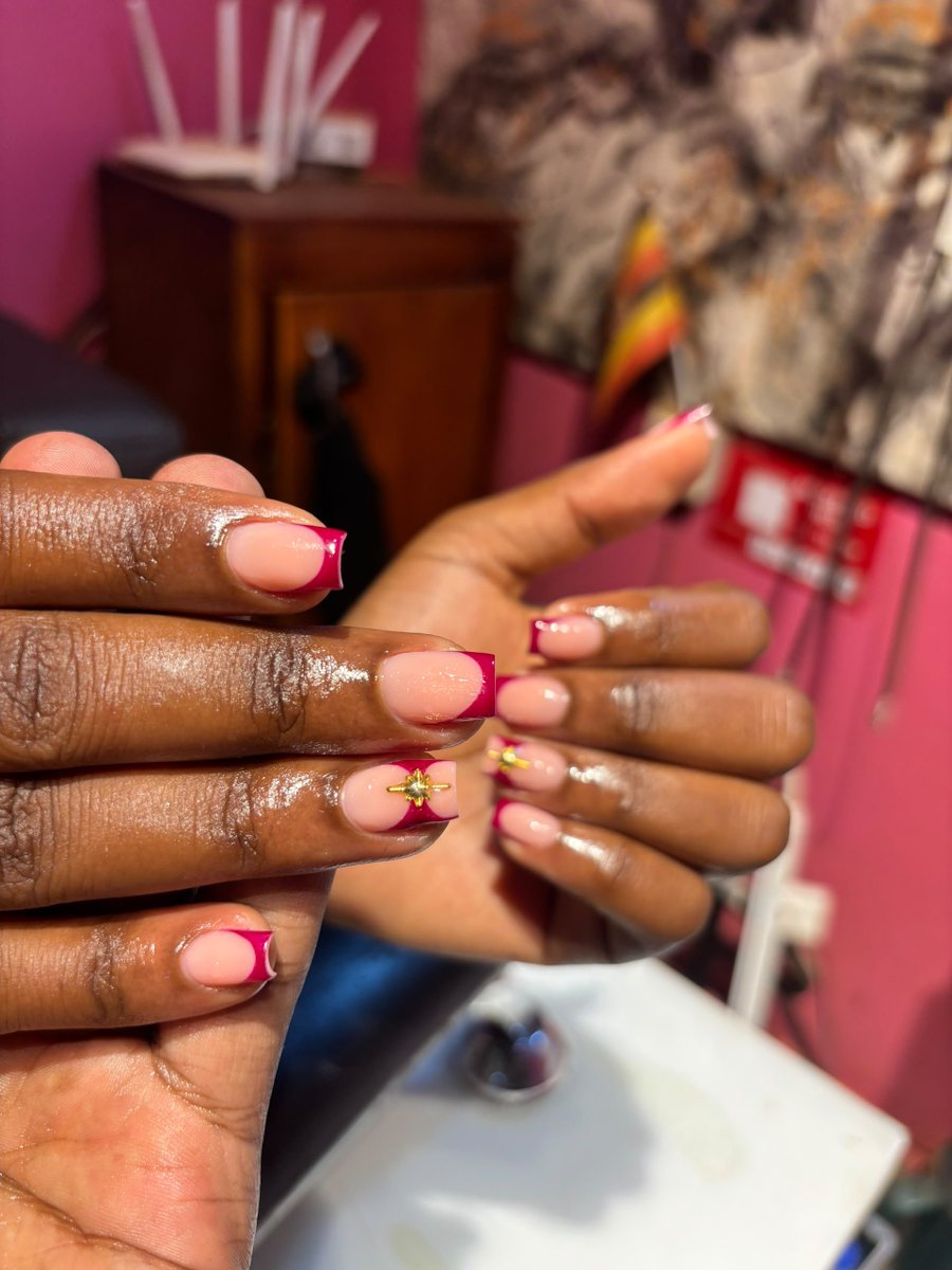 Edrine4g2's tweet photo. Clean, classic, with a little bit of spice. 🍒✨ You deserve a fresh set that makes you stare at your hands all day. Few slots left this week—DM or whats app 0752464743,add up on instagram and tiktok🗓️💅 #ShortNails #NailArt #Manicure https://t.co/lDLj96EK2p