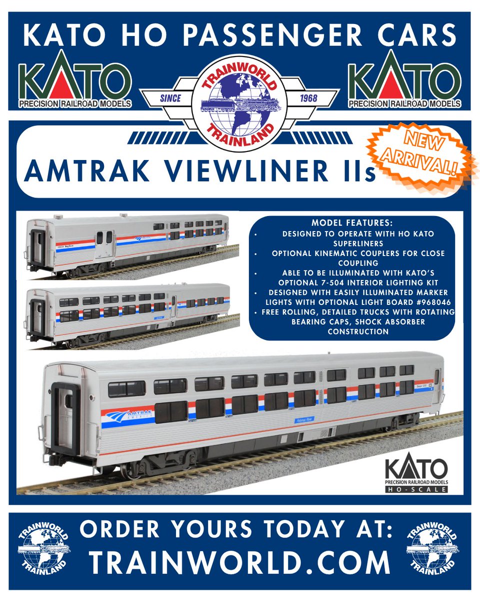 Trainworld's tweet photo. NEWLY ARRIVED TO TRAINWORLD! ๐ KATO Amtrak Viewliner IIs in HO Scale! https://t.co/uNFsGZCCJm
Order Amtrak at: https://t.co/1RAdwL6qNr @KatoUSAInc
#trains #train #modeltrain #modelrailroad #railfans #railfans_of_instagram #railfanning #trainworld #trainland #toytrain #modeltrains #railroad #locomotive #kato #katousa #hoscale #amtrak #amtrakviewliner #ridewithtrainworld