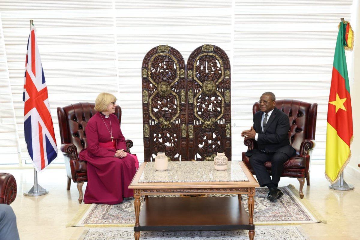 joDionNgute's tweet photo. 🇨🇲 🇬🇧 Today, I had the pleasure of receiving Her Grace the Most Reverend @Sarah Mullally, Spiritual Leader of the @Anglican Church, who is on a pastoral visit to Cameroon.
Our discussions, marked by a spirit of faith and fellowship, focused on the Anglican community’s contribution to evangelization for peace and faith in Cameroon. 🇨🇲🇬🇧
#PM #JDN 
#Cameroon 
@AnglicanNews