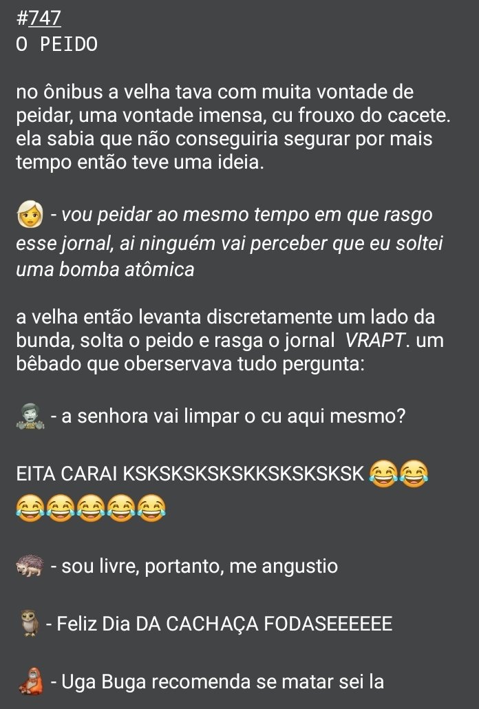piadadanote's tweet photo. 🤡 PIADA DA NOITE 😂
Piadas para todo o Brasil

🗓 Sexta-feira, 24 de julho de 2026

Tags: peido fedido, peido bem fedido, peidorreira, velha, bêbado

❤ Apoie o PIADA DA NOITE pelo livepix: https://t.co/gdm1uaSrw5

🌐 Entre em nosso grupo: https://t.co/RvNuYJJBSF https://t.co/OTMIbgJtNM