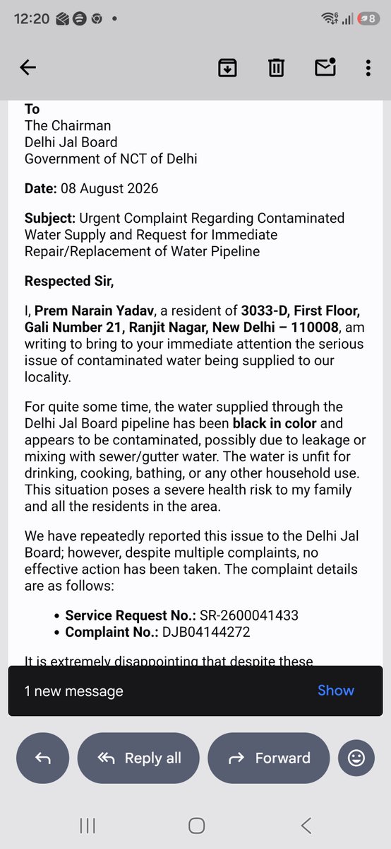 aryan61584's tweet photo. @Ceo_djb @DelhiJalBoard  @GrievanceDelhi
Dear team,
KNO:- 6142463967 and my complaint number is DJB04144272 &amp;SR-2600041433. Kindly take immidiate action. 

@CMODelhi @gupta_rekha https://t.co/6O43u5Un55