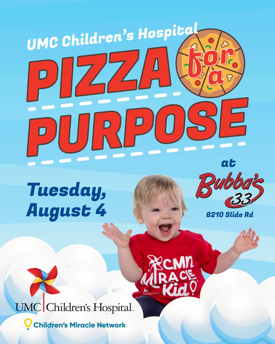 umcchildrens's tweet photo. Pizza with a Purpose is coming tomorrow, August 4! 

Join us tomorrow for Pizza with a Purpose! Every slice helps support local kids and families through Children’s Miracle Network. Grab lunch, enjoy some pizza, and make a difference! 💛 https://t.co/C8OeZifvIU