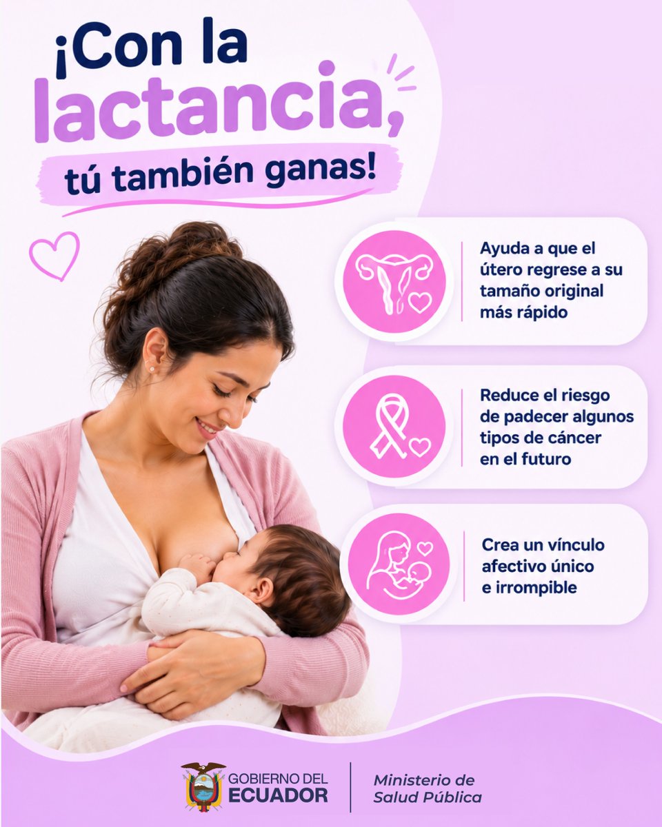 Salud_Ec's tweet photo. 🤱 Amamantar también es cuidar de ti. 💙
La #LactanciaMaterna ofrece beneficios que van más allá de la alimentación de tu bebé: contribuye a tu recuperación después del parto, protege tu salud y fortalece un vínculo único que perdurará toda la vida.

#ApoyoALaLactancia https://t.co/3AfisZr1cG
