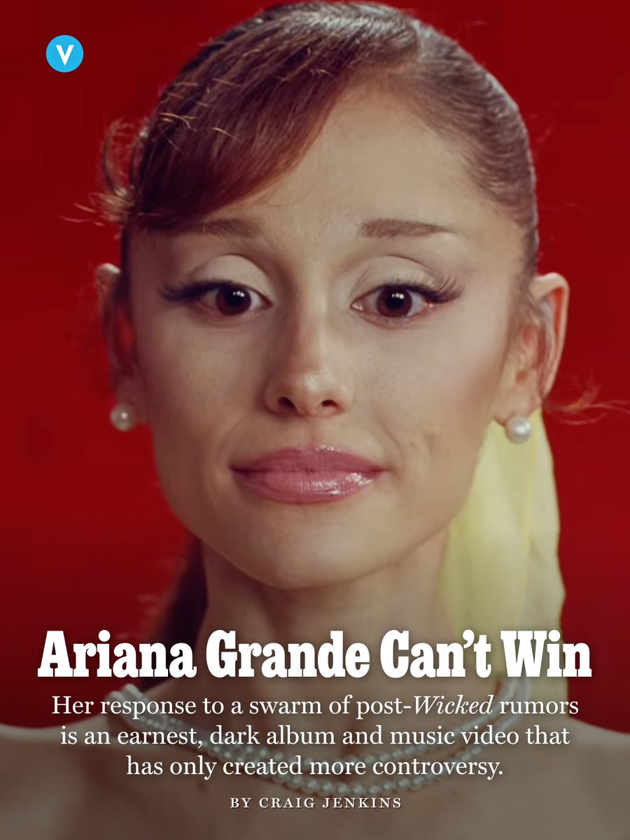 NYMag's tweet photo. "Ariana Grande’s art is in acrimonious conversation with its spectators," writes critic Craig Jenkins.

Caught between a defensive line of fans, an array of worried and/or triggered observers, and people dressing their gleeful critiques of a woman’s body in the guise of concern, Grande interjects some of the slowest, somberest music of her career on her new album, 'Petal.' The question of whether its tepid lead single, “Hate That I Made You Love Me,” is about her ex, Ethan Slater, or her prying audience lingers over the rest of album, which meditates on people adoring or despising the idea of someone they don’t know as well as they think they do. 

"'Petal' vents about the plight of the mass entertainer who is forever observed and critiqued," Jenkins adds. "It’s becoming clear that the pressure is untenable."

Read his full review: https://t.co/ZrYwUhSQ1N