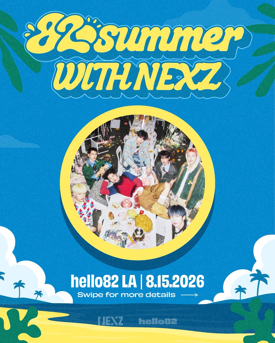 hello82LA's tweet photo. ☀️ 82summer WITH NEXZ ☀️

NEX2Y, are you ready to continue the 82summer festivities?!
Find out how you can spin the Prize Wheel for a special surprise from NEXZ 🎡

⏭️ 8/15 | 12PM
📍 @hello82LA 
These events are open to everyone. No purchase necessary to attend.

*Limited capacity
*First come, first served

@NEXZ_official 
#NEXZ #넥스지 #82summer #hello82 #hello82LA