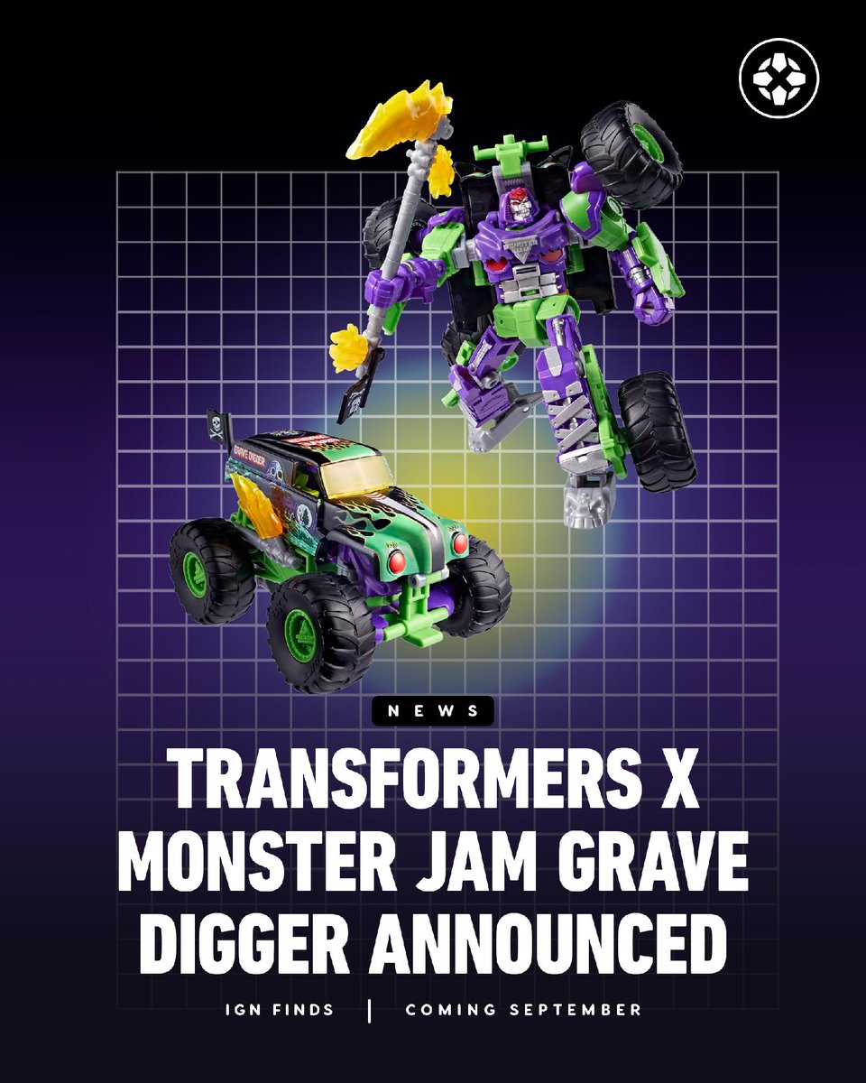 IGNDeals's tweet photo. The Transformers x Monster Jam Grave Digger figure comes out September 17, preorders are live at Amazon for $57.99. There's something comforting about knowing Grave Digger is a Decepticon, I don't know why. https://t.co/ILCINbzEqY #ad https://t.co/YWcrtzrVYQ