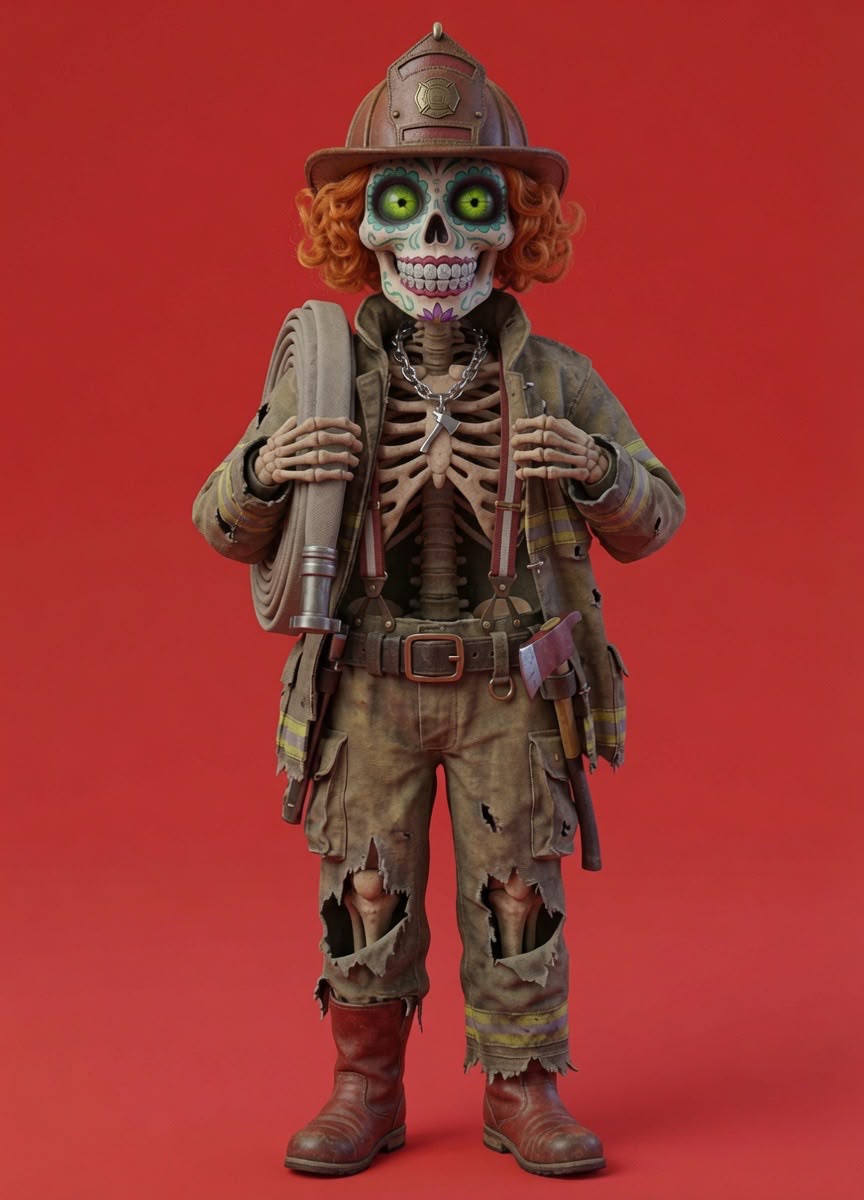 Skullective_'s tweet photo. First into the fire, last to leave even in the afterlife
Meet Ash "Blaze" Calavera. She spent a lifetime saving souls and now she’s on eternal patrol for the Skullective.
Gear worn, spirit unbroken. https://t.co/2jPHaM6Eag