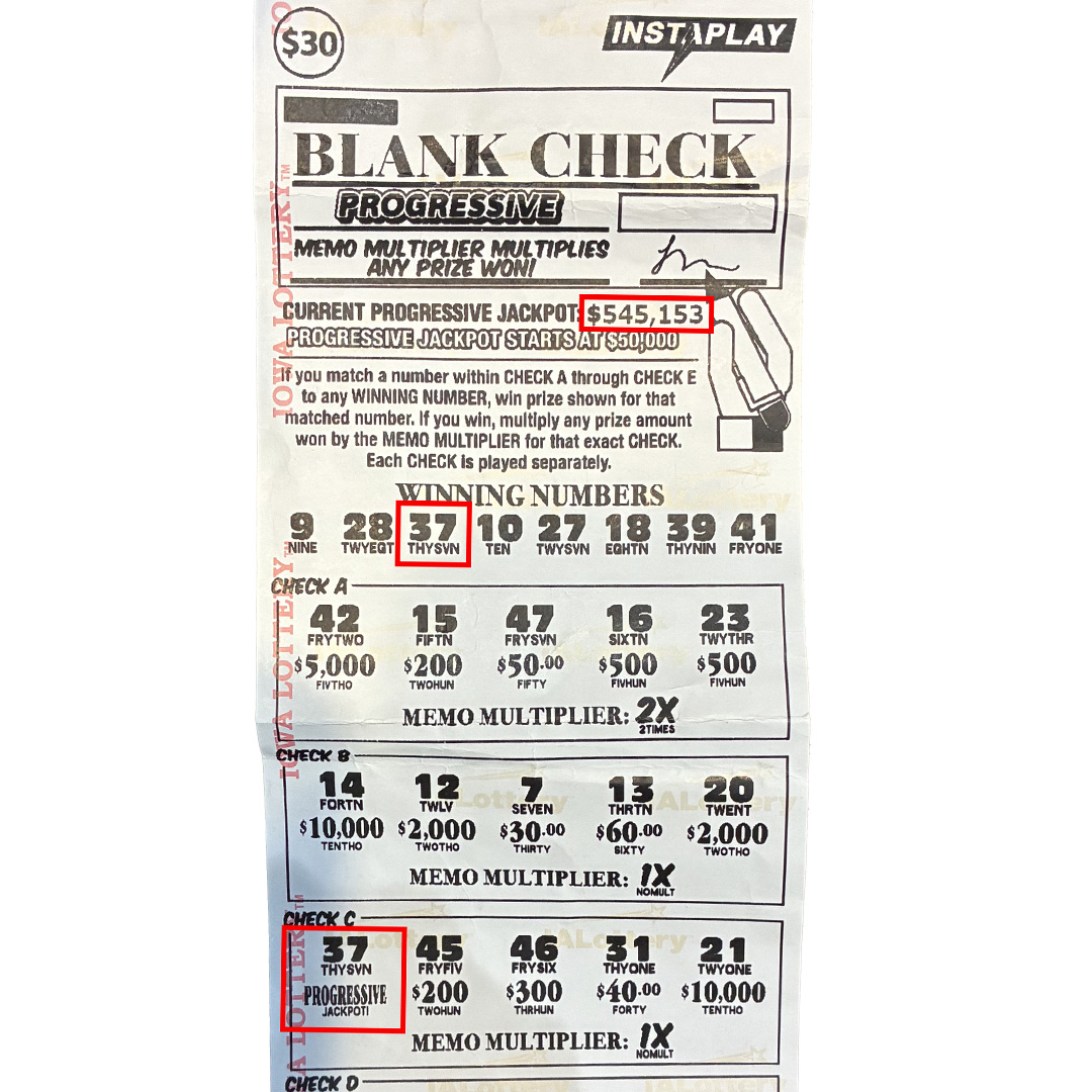 ialottery's tweet photo. 🔥THE RECORD-BREAKER! 🔥

Jered Sandry of Davenport won a jackpot of $545,153 in the Blank Check Progressive game - the largest win in InstaPlay history! He bought his winning ticket at his local Hy-Vee.

Congratulations, Jered! https://t.co/lQKlx6lNol