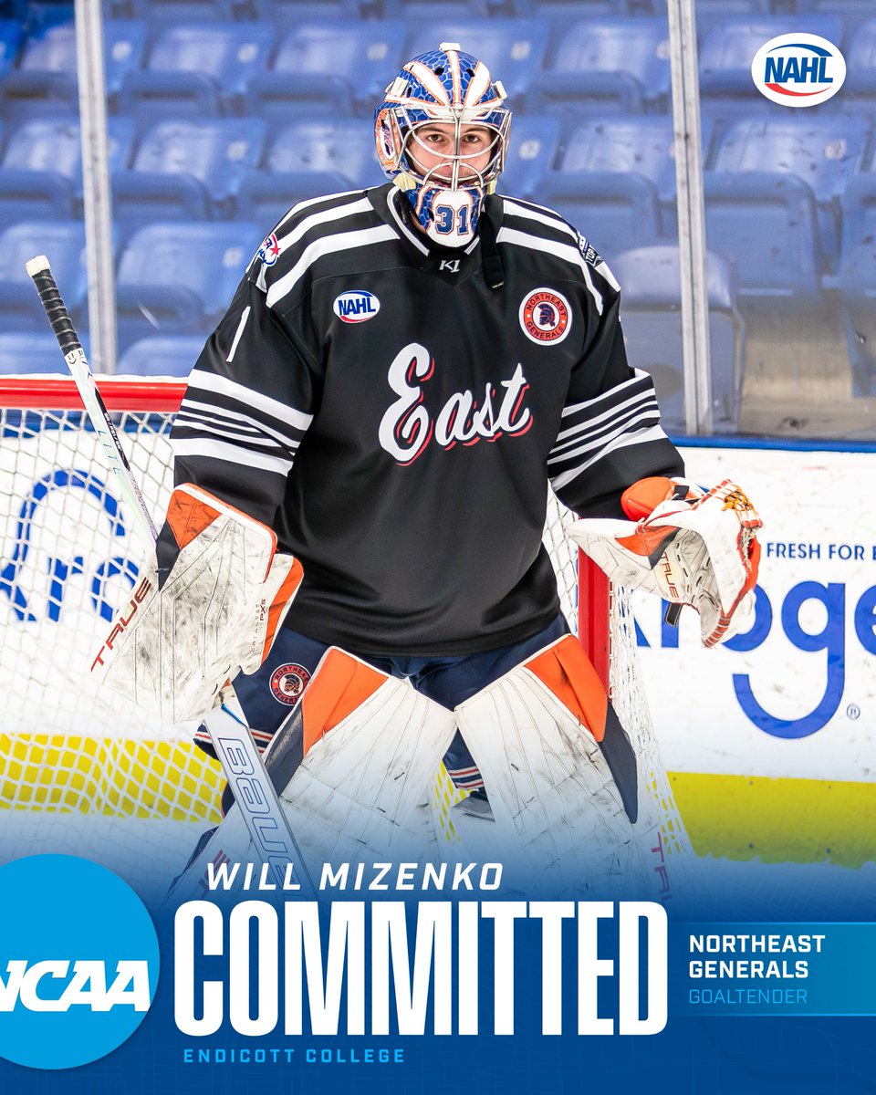 NAHLHockey's tweet photo. #NAHL Commitment Alert: @NEGenerals goaltender, Will Mizenko, has committed to play NCAA hockey for Endicott College.

📰: https://t.co/UQN5DLPH9j
#CollegeReady https://t.co/1kWK0G7cyp