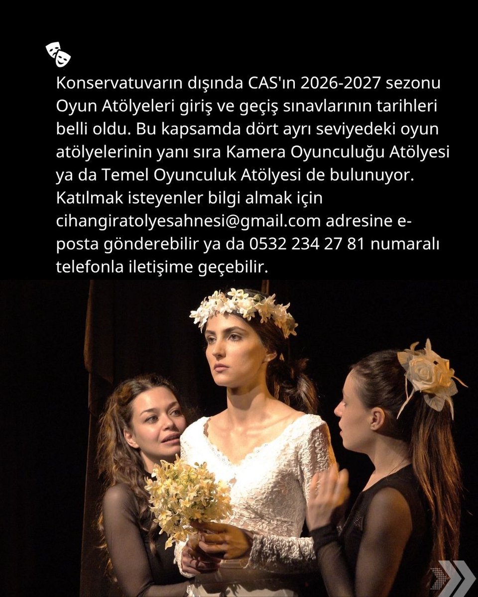 sahnedennet's tweet photo. Cihangir Atölye Sahnesi'nde giriş sınavı zamanı: Konservatuvar 5. kuşağını bekliyor

@casistanbul beşinci kuşak konservatuvar öğrencilerini bekliyor. 28 Eylül-2 Ekim tarihlerin arasında yapılacak CAS Konservatuvar Yetenek Sınavı için başvurular yakında başlıyor. 

Üç yıllık tam bursu eğitim olanağı sunan CAS Konservatuvar'da başvuru, kayıt ya da eğitim sürecinde herhangi bir ücret ödenmiyor.

Konservatuvarın dışında dört ayrı seviyedeki oyun atölyeleriyle Kamera Oyunculuğu Atölyesi ve Temel Oyunculuk Atölyesi için de başvurular başladı.

https://t.co/d2S9n2Efli