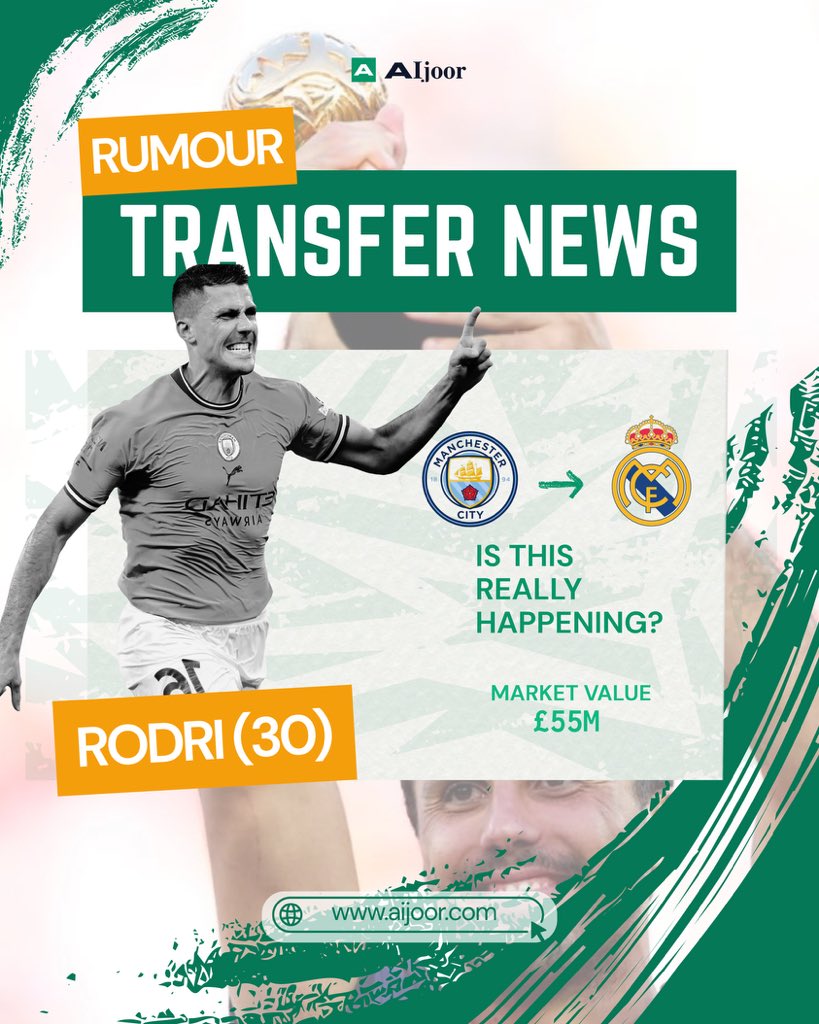 aijoorpredict's tweet photo. Rodri ➡️ Real Madrid? 👀

One of the biggest transfer rumours making the rounds.

Too good to be true, or a move that actually makes sense?

Stay updated with the latest transfer stories, football news, and data-driven insights.

🌐 https://t.co/OQKAvaJIXv

📲 Join our Telegram: https://t.co/53vqMJ3igA

18+ Bet responsibly.

#AIJOOR #TransferRumours #FootballNews #Rodri #RealMadrid #TransferWindow #FootballUpdates