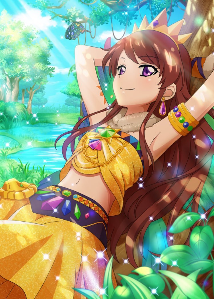 SonicACovington's tweet photo. @Shibuki_Ran_ @Shibuki_Ran_ Your Outfits Made of navy sleeveless top with a gold strip that has black lace going down each side, connected by gold string.short navy skirt has a gold decorative pattern around the bottom on the corner is a butterfly. Gold sandals with a magenta cloth foot strap. https://t.co/83k936ZYqy