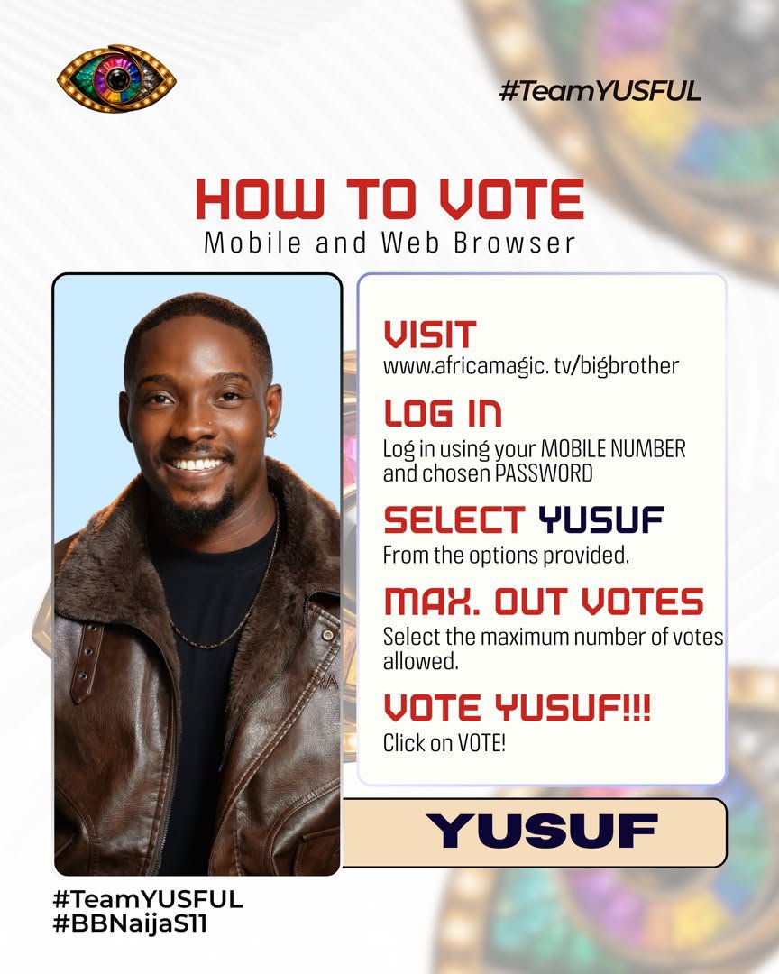 yusuftheactor_'s tweet photo. YUSFULS, it's time to show our strength. It's Voting O Clock!!! 

This is not the time to relax. It's time to deliver! Vote Yusuf relentlessly and let's keep him in the house till the last day.

VOTE YUSUF 
#YusufMuhammed #BBNaija #Yusfuls https://t.co/3E97MgXu0P
