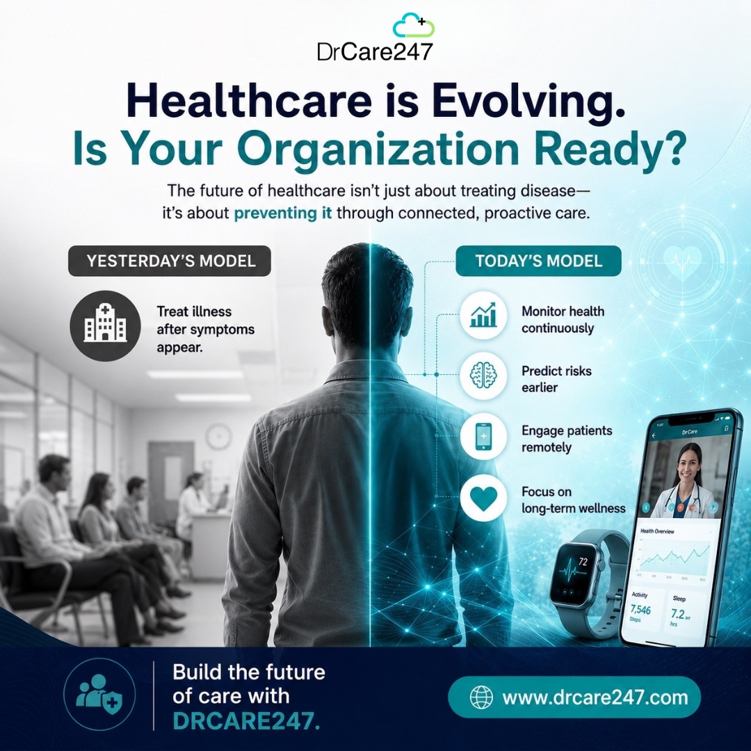drcare247's tweet photo. Healthcare is no longer just about treating illness—it's about preventing it.

Build the future of connected care with DRCARE247.

#DigitalHealth #HealthcareInnovation #Telemedicine #RemotePatientMonitoring #PatientEngagement #AIinHealthcare #ConnectedCare #HealthTech #DRCARE247 https://t.co/mDxYY8siu7
